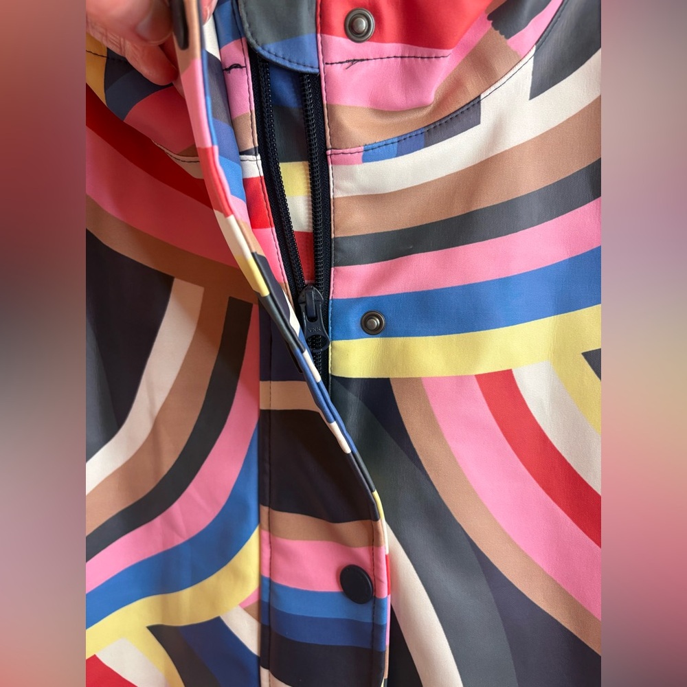NWT- Boden Rainbow Arc Print Hooded Raincoat — Pink, Blue, Yellow, Green, Gray - Picture 8 of 11